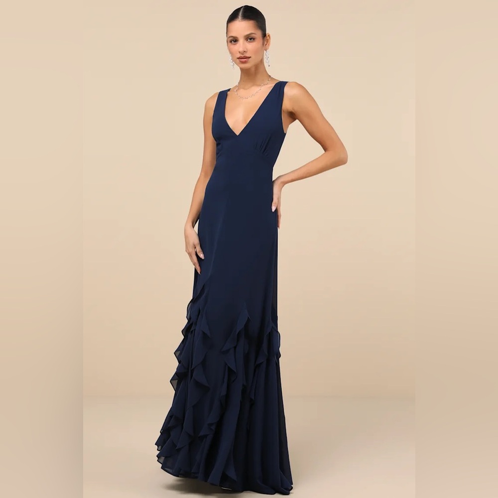 Alorna Dark Navy Sleeveless Ruffled Maxi Dress XL